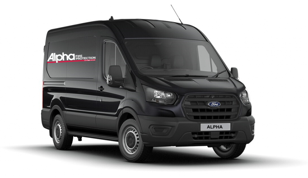 black van with Alpha fire protection Logo